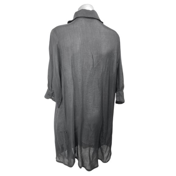 Weekender Black Long Sleeve Pintucked Pleated Button Down Mini Shirt Dress Sz XL - Picture 2 of 3